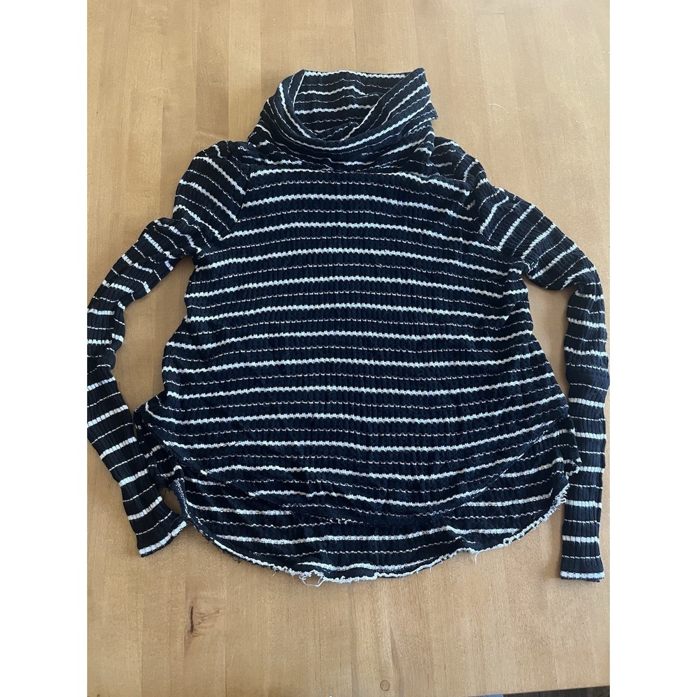 We The Free Drippy Thermal Top Waffle Knit Sweater Women's Sz XS Raw Hem Striped